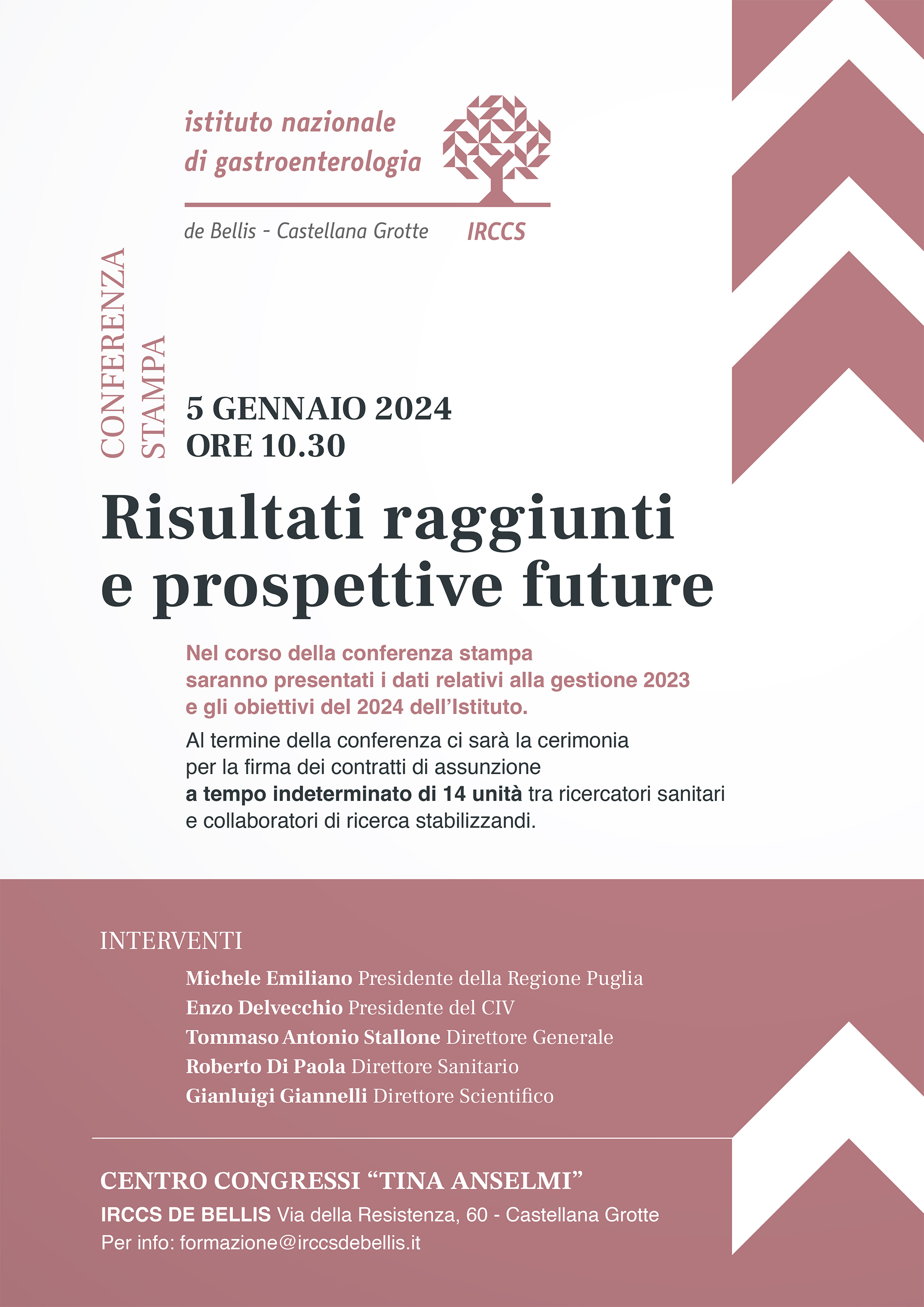 VENERD 5 GENNAIO CONFERENZA STAMPA CON IL PRESIDENTE DELLA